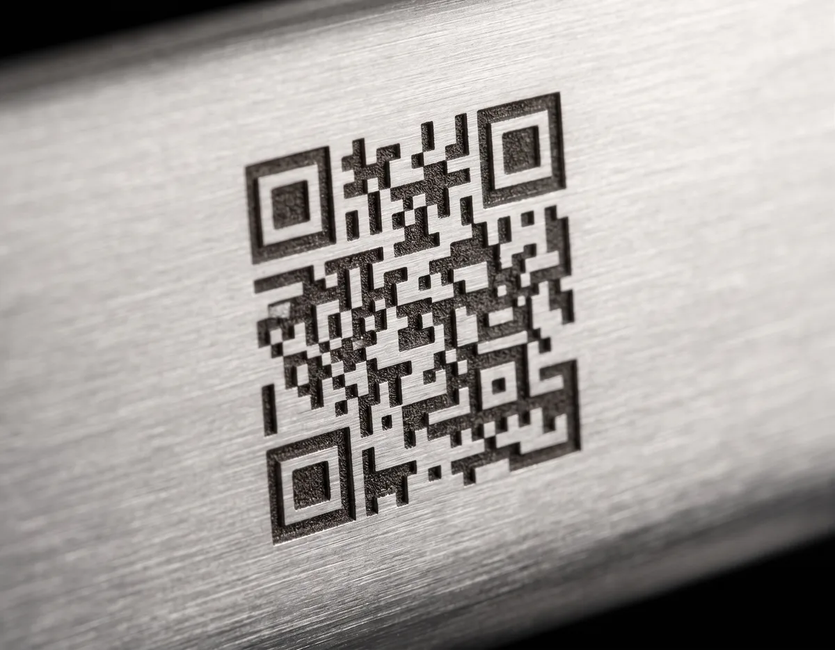 QR code GS1 gravé au laser dans l'inox d'un bac Restobac